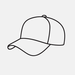 Technical drawing of a cricket cap, blueprint style. Orthographic views: front, side, and top. Dotted lines show the construction and panel shapes. Clean, precise lines, diagrammatic, on a white backg