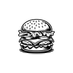 Illustration of burger. Design element for logo, label, badge, emblem. Vector illustration