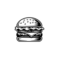 Illustration of burger. Design element for logo, label, badge, emblem. Vector illustration