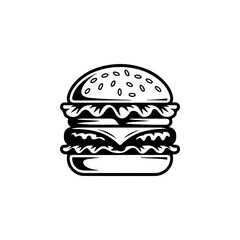 Illustration of burger. Design element for logo, label, badge, emblem. Vector illustration