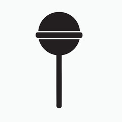 Minimalist lollipop icon. Simple, clean silhouette of a classic round swirl lollipop. Solid black on a pure white background. Vector graphic, logo design, negative space.