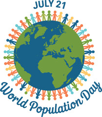 World Population Day July 21 Colorful People Holding Hands Around Earth