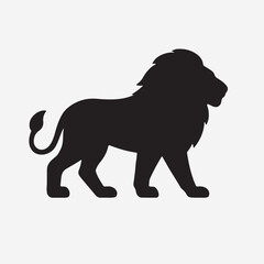 Double exposure vector art. The solid black silhouette of a standing lion, its shape filled with a clean pattern of golden sun rays. Creative graphic concept, high contrast, modern poster art.