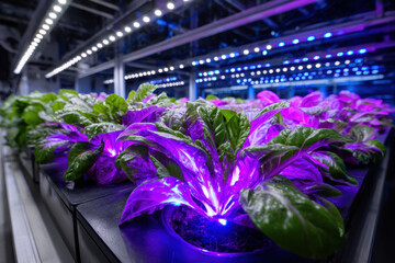 Indoor hydroponic garden showcases vibrant plants under LED lights