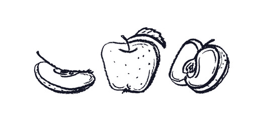 Crayon apple set. Vector doodle hand draw art sign