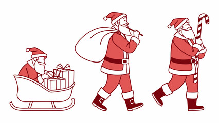 Obraz premium Flat Vector Set of Santa Claus and Holiday Accessories in Minimal Style 