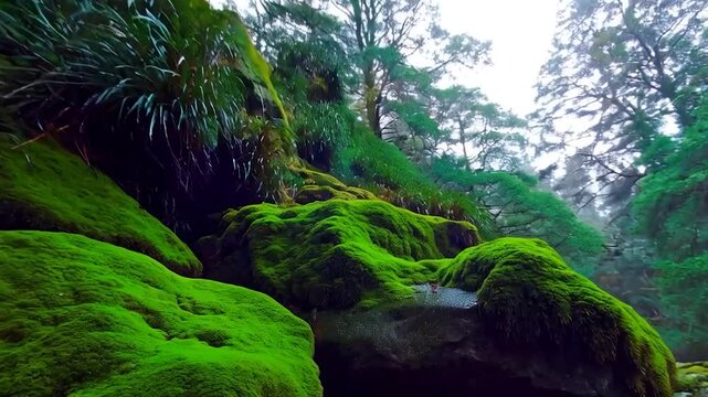Moss covered rocks streamside