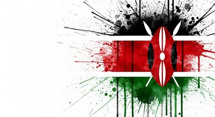 Kenya Flag Watercolor Splatter Design Patriotic Art Print