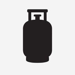 Vector silhouette of a row of five industrial gas cylinders, chained to a wall. The cylinders are slightly different heights. Stark, high-contrast industrial scene, solid black on white, flat design.