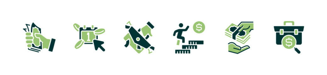 simple employee job salary money flow icon line set people working find dollar income freelancer business success earning signs vector illustration