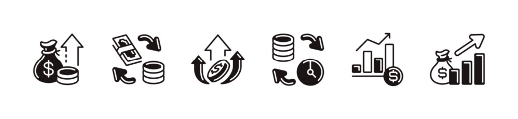 simple financial cash flow icon line set dollar money arrow business profit sales growth chart signs vector outline illustration