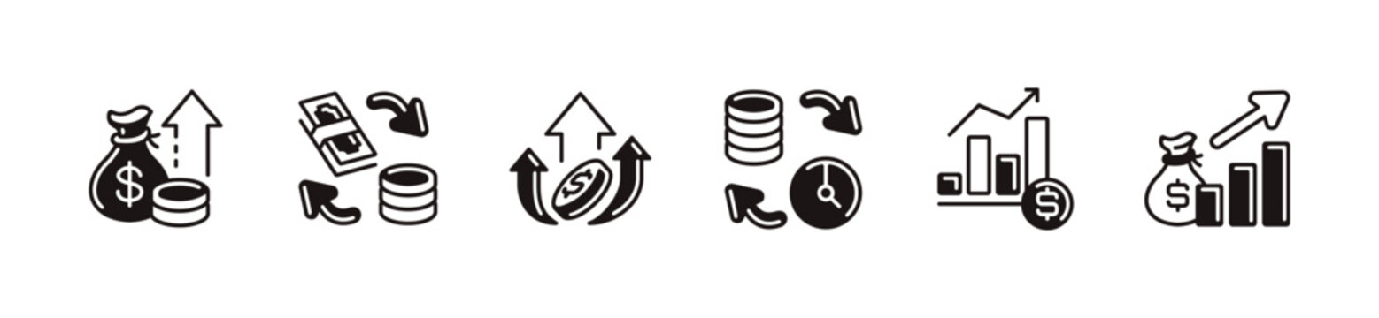 simple financial cash flow icon line set dollar money arrow business profit sales growth chart signs vector outline illustration