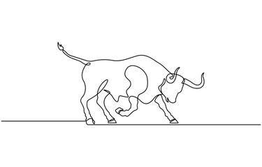 Continuous one single minimal line drawing Bull ,Editable stroke on a white isolated background. Vector illustration.