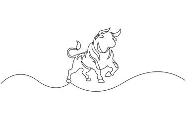 Continuous one single minimal line drawing Bull ,Editable stroke on a white isolated background. Vector illustration.