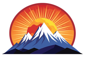 Circular Mountain Sunrise Vector Illustration, Warm Morning Light Spreading Vector Illustration, Scenic Nature Art