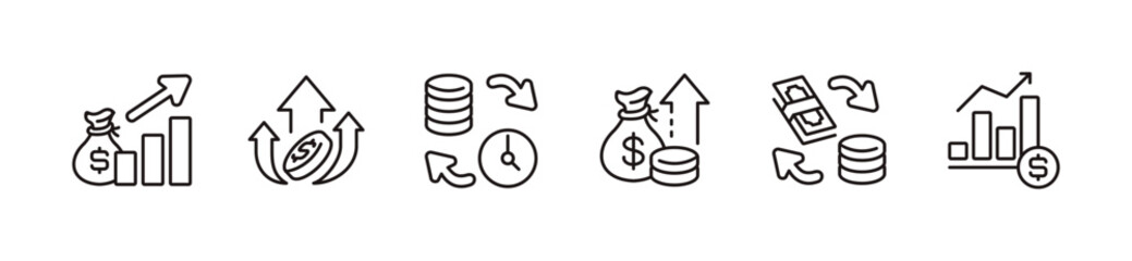 money arrow icon line set dollar cash flow business investment profit growth signs vector illustration for web and app