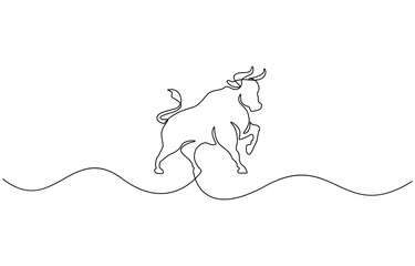 Continuous one single minimal line drawing Bull ,Editable stroke on a white isolated background. Vector illustration.