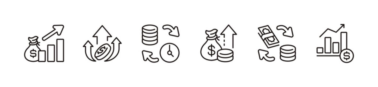 money arrow icon line set dollar cash flow business investment profit growth signs vector illustration for web and app