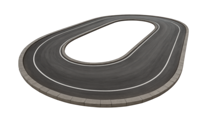 Realistic Curved Race Track Design Featuring an Oval Track Layout for Enthusiasts and Model Builders, Isolated on Transparent and White Background