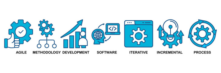 Scrum development icon set vector illustration concept with icon of agile, methodology, development, software, iterative, incremental and process