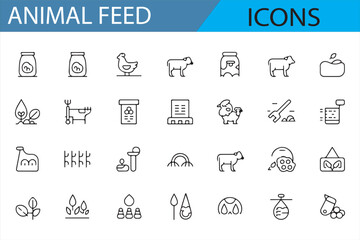 Minimalist Icons Featuring Animal Feed Bags, Livestock, and Veterinary Tools