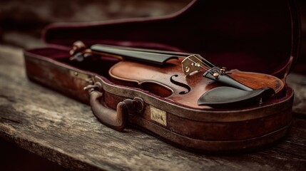 Obraz premium Vintage Violin in Classic Wooden Case