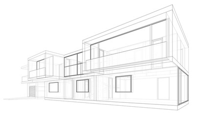 Fototapeta premium Modern house building architectural drawing 3d rendering
