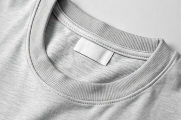 T-shirt tag mockup. Close-up macro shot of a tagless t-shirt's neck area, showcasing fabric details and texture, ideal for apparel and fashion-related content.