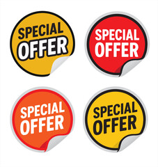 Set of four vibrant circular stickers with 