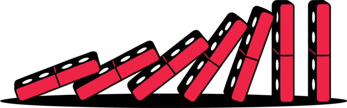 Red dominoes falling illustration concept for chain reaction effect risk management and game strategy editable stock vector illustration