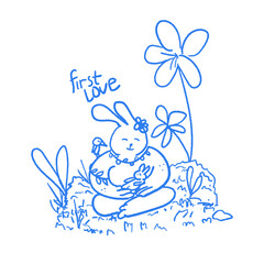 Cute Bunny and her baby, vector illustration