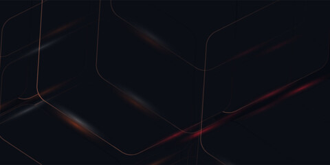 Dark hexagon abstract technology background with orange and white colored bright flashes under hexagon. Hexagonal gaming vector abstract tech futuristic wide banner.