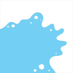 Milk splash. Spilled milk with splashed drops on a blue background, flat design, vector illustration. Organic stain, flat design. Abstract background for decoration, labels with a place for text