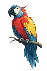 Obraz premium Colorful Cartoon Parrot with Bold Outlines on a Branch