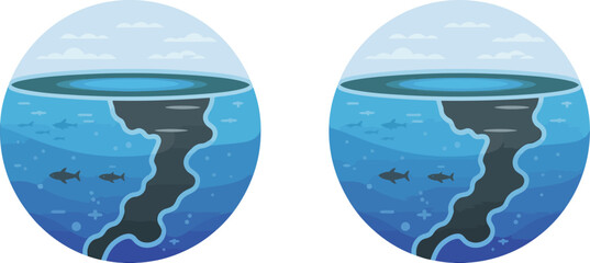 Ocean pollution illustration showing oil spill and clean ocean comparison vector environmental issue 100 editable stock vector illustration