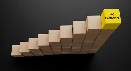 Wooden blocks arranged in ascending order with top performer block on the top isolated on white background, tarensparent background, png, jpg,jpeg,  on transparent background