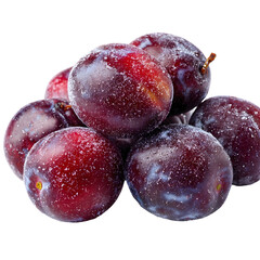 Obraz premium Pile of Fresh Plums Covered in Frost Against Transparent Background