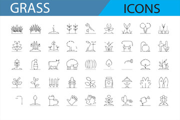 Minimalist Icons of Grass, Plants, and Flowers for Web Design

