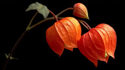 Sandersonia aurantiaca: A studio capture South African native glowing orange blooms delicate lantern like.