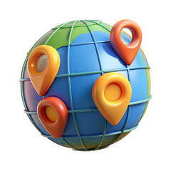 Colorful 3d globe with location pins