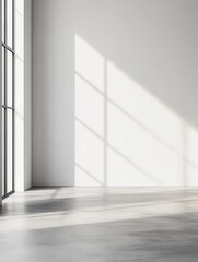 Obraz premium White empty room wall with soft light and copy space. Empty white wall background. Bright minimalistic empty abstract studio room with gray wall and concrete floor