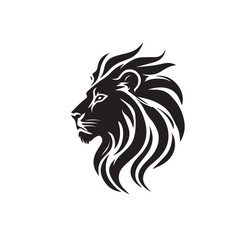 Majestic Lion Head Profile in Striking Black and White Illustration