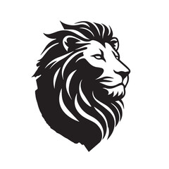 Majestic Lion Head Profile in Black and White Minimalist Vector Design