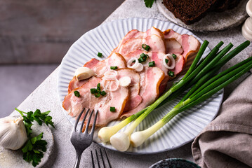 Sliced boiled smoked pork or ham