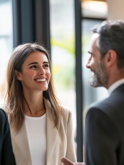 Obraz premium smiling businesspeople client discussing business in office space