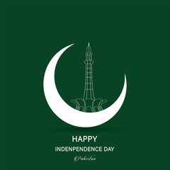 Happy Independence Day Pakistan banner, card, poster, template with flag, moon, star, sparking lights, typography with green background 