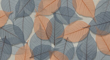 Delicate pastel colored leaves overlaid creating a seamless pattern for nature backgrounds