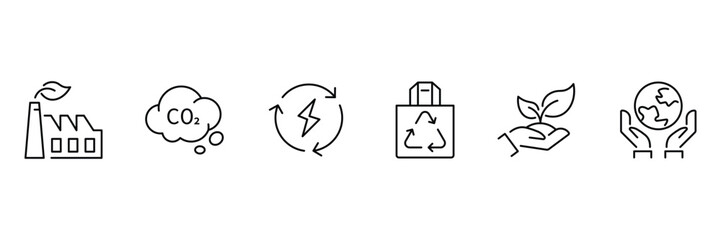 Ecology and Environment Line Editable Icons set. In modern thin line style of environment related icons: sustainable future, recycling, green energy, and more. Vector illustration.