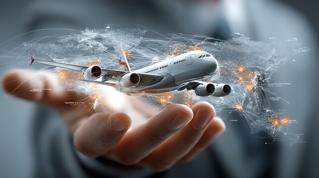 Airplane in hand conceptualization highlighting worldwide connections and international travel, symbolizing global transport and efficient logistics networks.