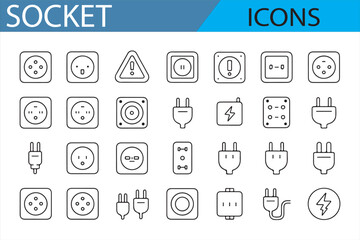 Vector Icons of Electrical Connectors and Power Outlets for Digital Interfaces